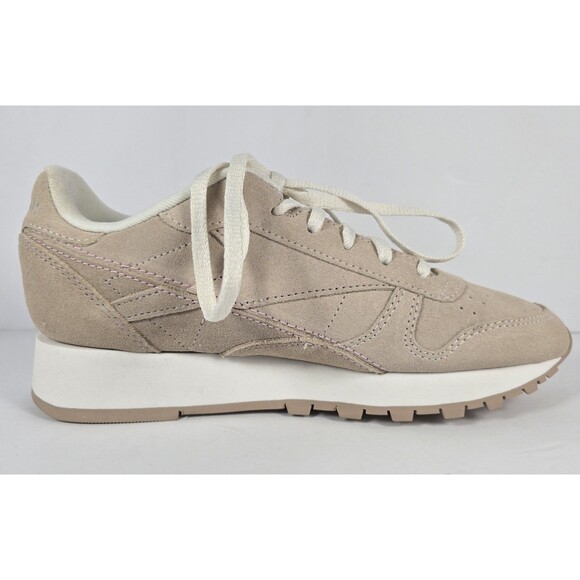 Reebok Classic Leather Womens Beige Running Lace Up Shoes Sneakers 7.5 - Picture 2 of 8